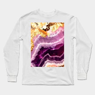 Amethyst Crystal Gems Purple Gold Texture Long Sleeve T-Shirt